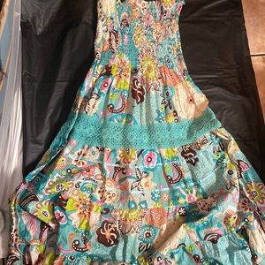 STRAPLESS SUNDRESS TURQUOISE MULTI-COLORED SUNDRESS— SIZE XL